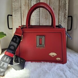 Karl Lagerfeld Red Leather Top-Handle Satchel